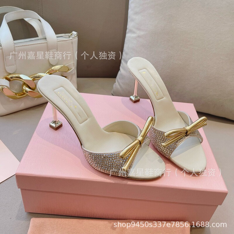 M Word 2025 New European and American Beautiful High-Heeled Sandals with Rhinestone Bows Sexy Stiletto Heel Open-Toe Women's Shoes M Word 2025 New European and American Beautiful High-Heeled Sandals with Rhinestone Bows Sexy Stiletto Heel Open-Toe Women's Shoes
