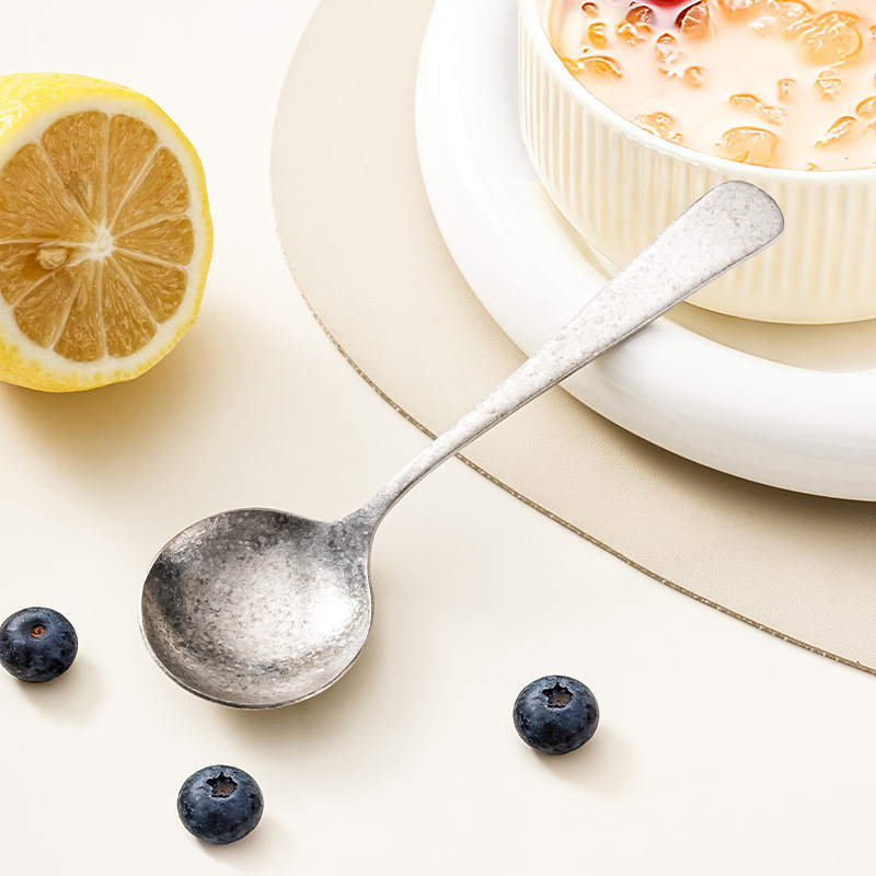 In-stock pure titanium spoons with ice crystal pattern, pure titanium tableware for home use, round spoons, soup spoons, eating spoons, dessert spoons In-stock pure titanium spoons with ice crystal pattern, pure titanium tableware for home use, round spoons, soup spoons, eating spoons, dessert spoons