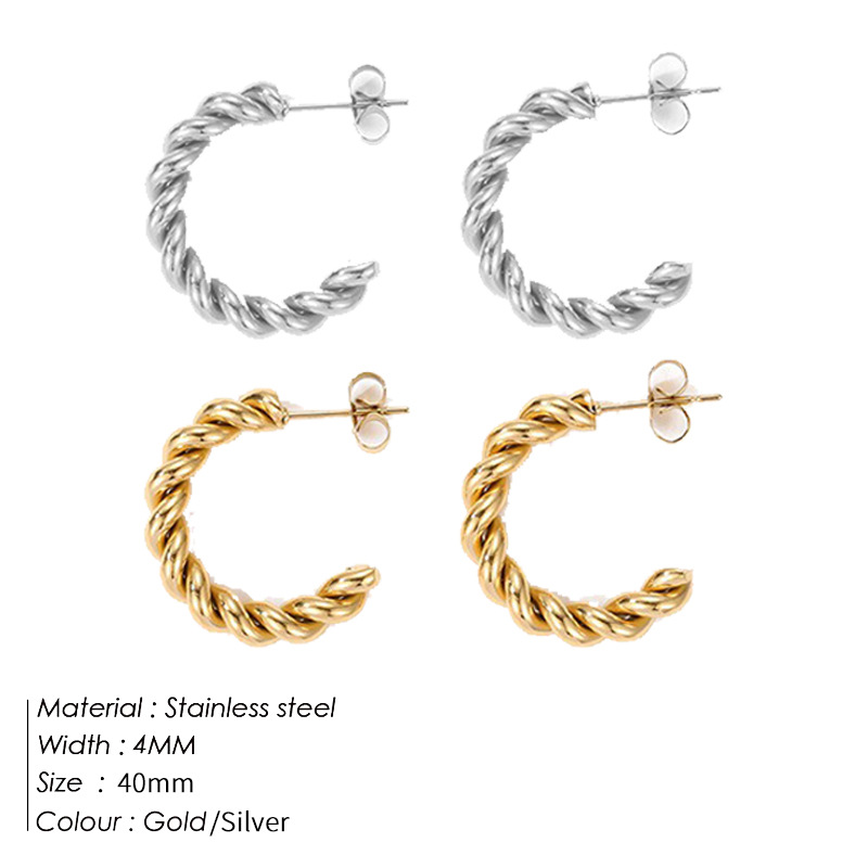 1 Pair Simple Style Geometric Solid Color Plating Stainless Steel 14K Gold Plated Rose Gold Plated Hoop Earrings display picture 2