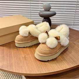 河南桑坡村双毛球雪地靴女款羊皮毛一体2025年新款加绒冬季棉鞋女