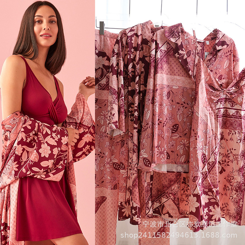 Canada lavieenrose satin silky suspender skirt plus size long sleeve trousers home wear nightgown nightgown