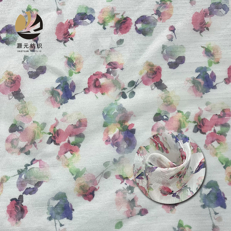 Nueva tela de impresión de tinta de organza arrugada de poliéster