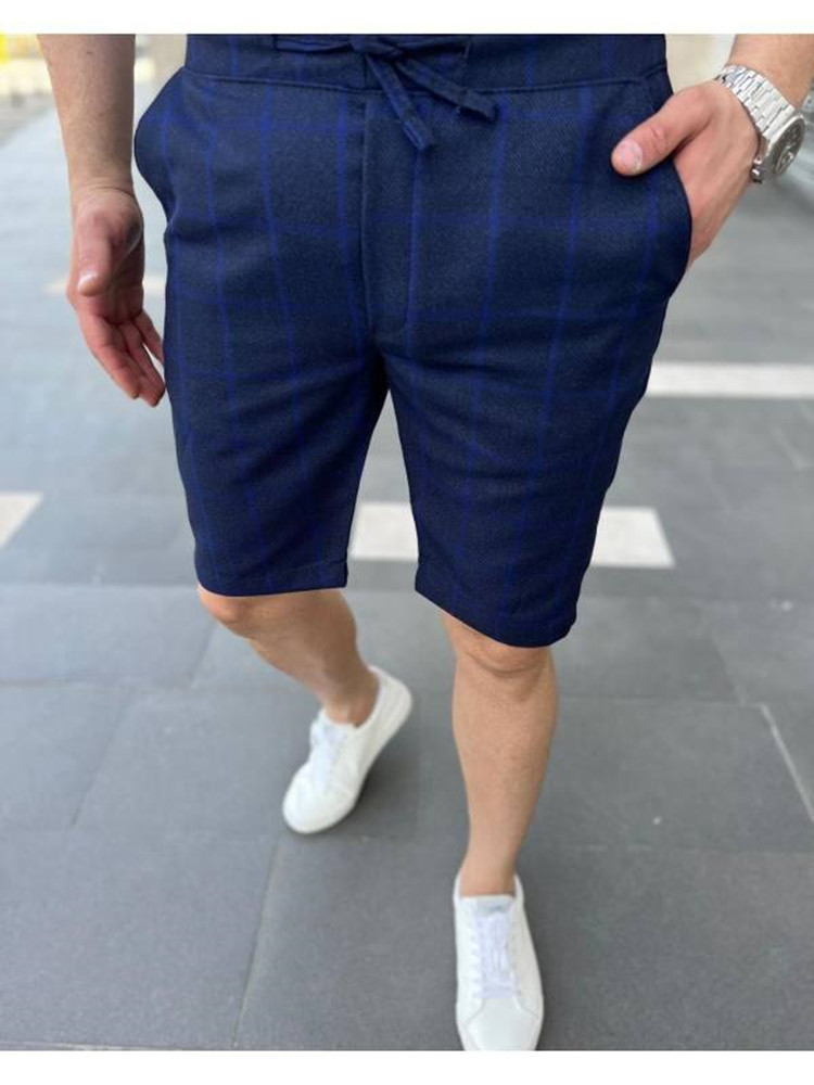 Men's Plaid Lace-Up Striped Casual Shorts 2