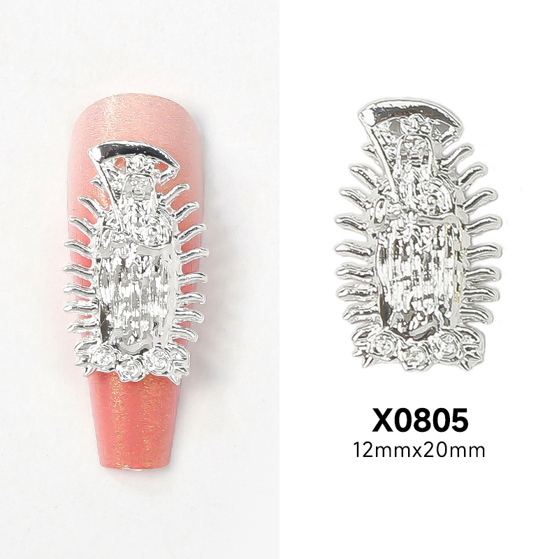 Nueva joyería de uñas de aleación de escorpión transfronteriza pistola de oro y plata pegatina de uñas negro tridimensional estatua de Buda joyería de uñas al por mayor