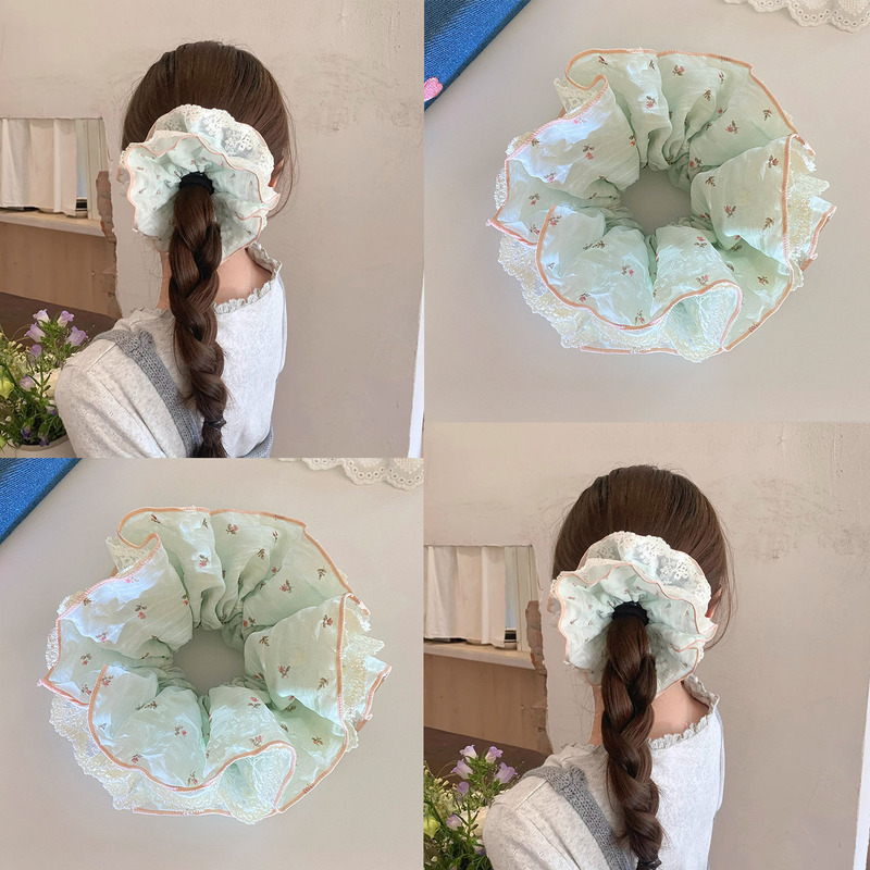 甜美温柔风碎花蕾丝大肠发圈森系复古高弹力头饰头花百搭发绳女|undefined