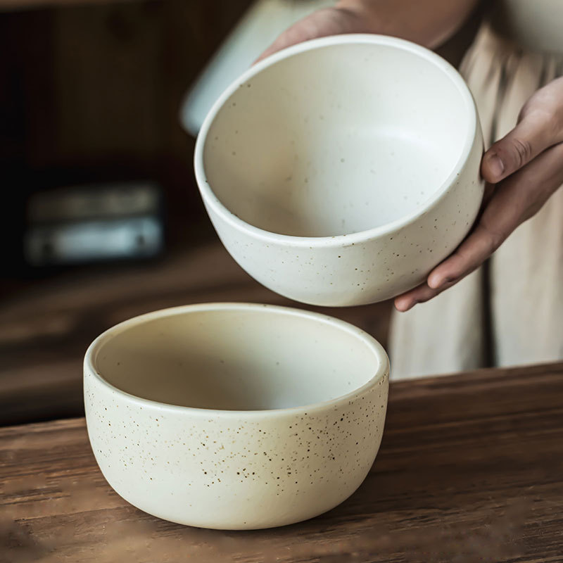 Tacos de ensalada de cerámica brillante de estilo japonés, tazón de fideos más grueso, tazón de cubiertos domésticos, tazón de desayuno retro, tazón de verduras, tazón de sopa