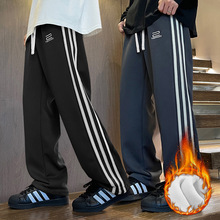 跨境批发男童裤子2024秋冬季新款针织加绒长裤中大童加绒直筒长裤