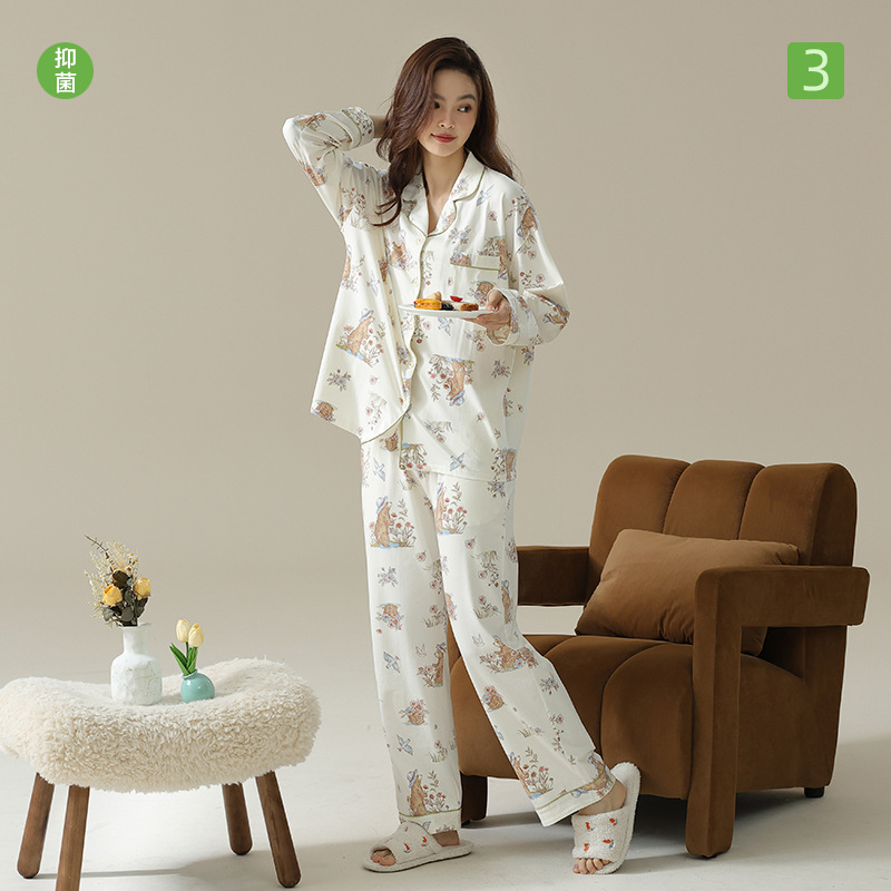 [일러스트레이터의 협력] 봄 꽃 피는 봄 · 가을 잠옷 여성 긴소매 면 랙 코튼 홈 의류 세트