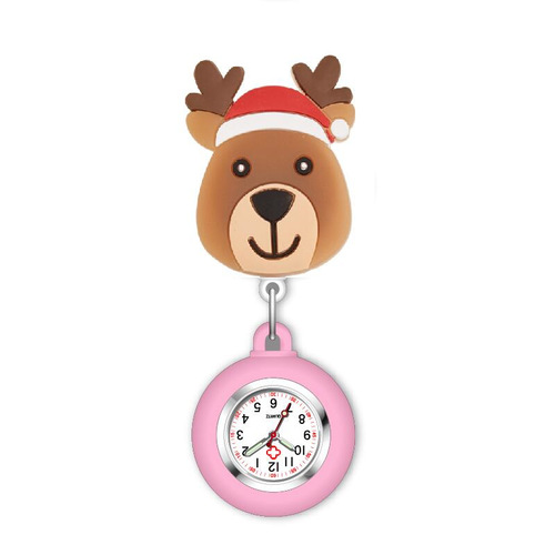 Christmas deer nurse watch Christmas gift easy-to-pull buckle retractable function stretchable nurse pocket watch Medical pocket watch