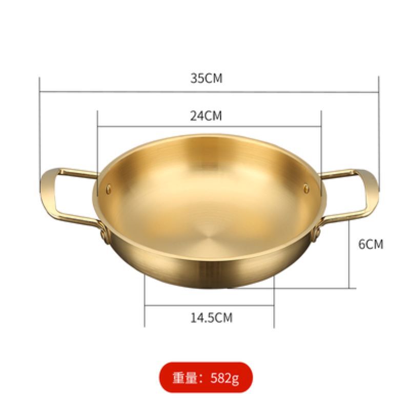 Olla para mariscos estilo coreano, olla para sopa de acero inoxidable, olla dorada para ramen, olla para fideos instantáneos, olla doméstica de cocina con doble asa, mini olla caliente estilo militar.