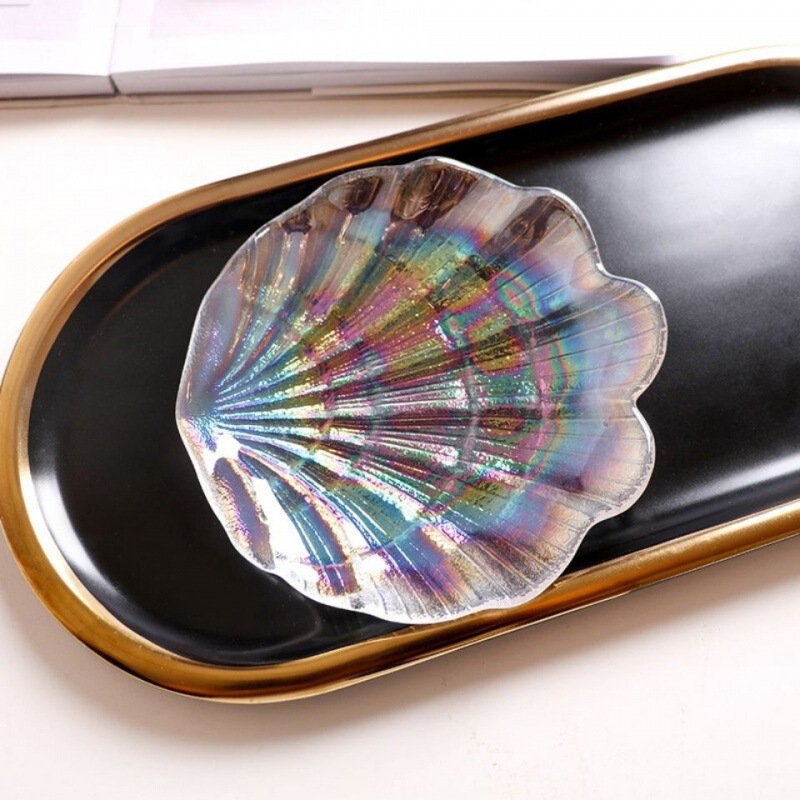 Colorful Glass Shell Plates for Home Use, Girly Ocean Fruit Plates, Snack Decoration Plates, Nail Art Small Plates, Internet Celebrity