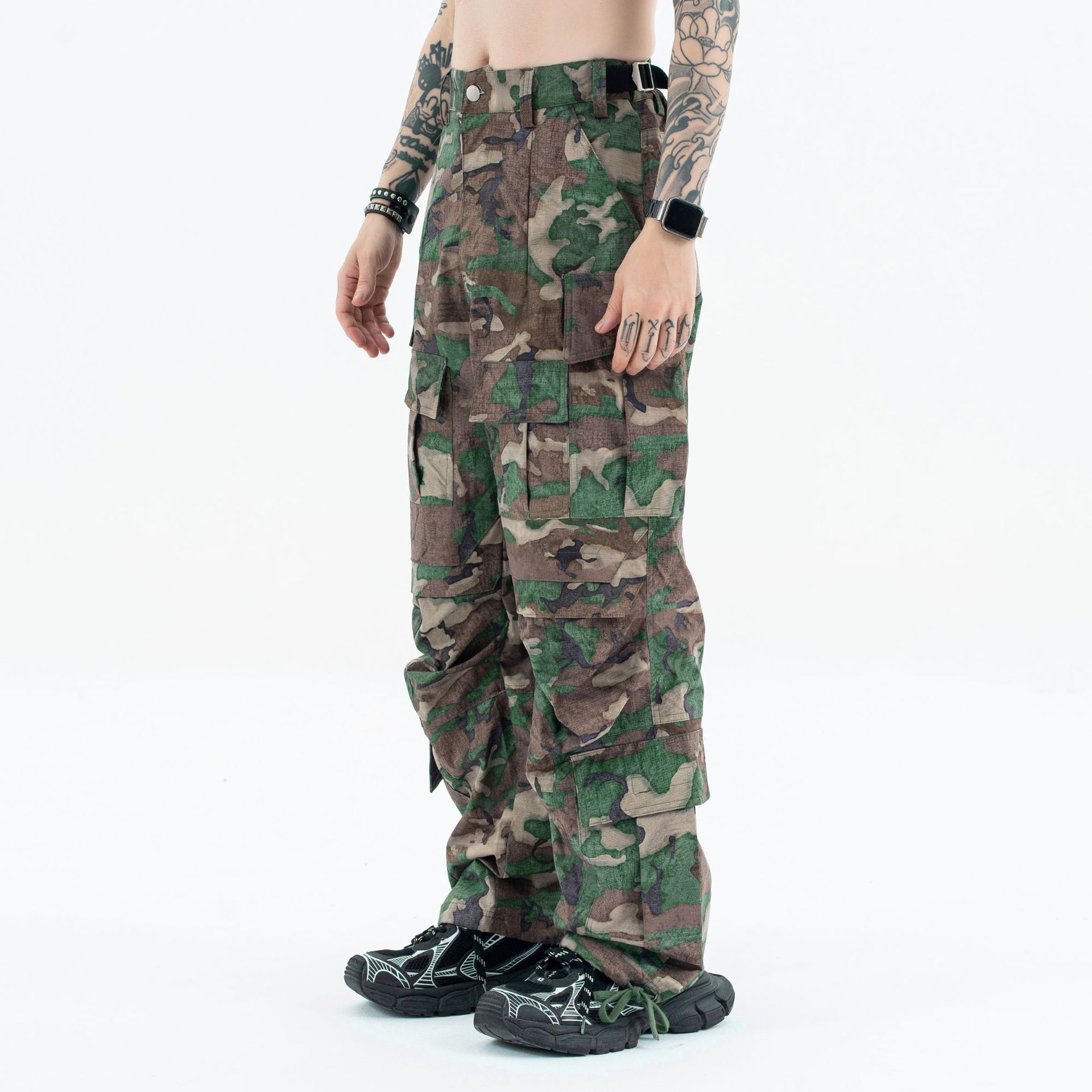 Herretøj Ankomst Far Camouflage Cargo Stor lommeprofil Løse funktionelle overalls_voghion.com
