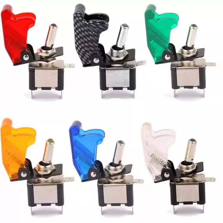 赛车汽车改装点火开关启动仪表带盖带灯钮子摇摆开关12V20A 2档