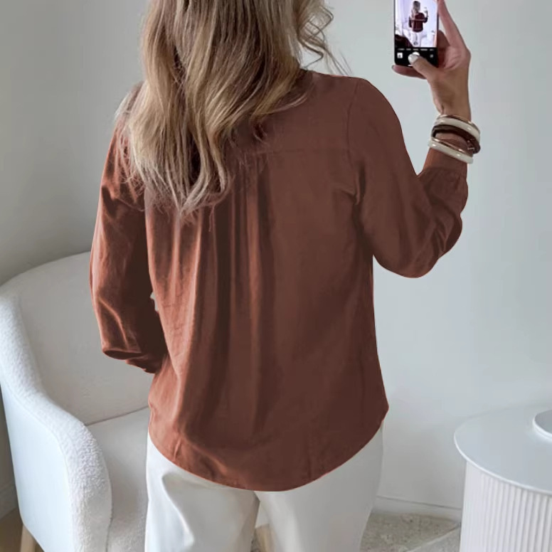 Plus Size Women's Ruffle Collar Blouse, Elegant Long Sleeve Shirt With Floral Lace Trim For Office & Casual Wear_voghion.com