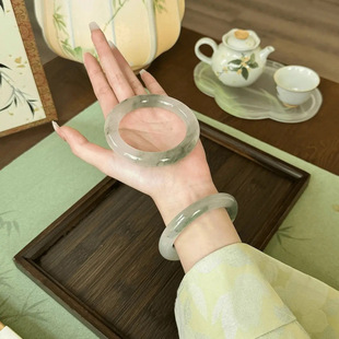 Non-Metallic Glass Bracelet Xinjiang Tianshan Jade Bracelet Half Landscape Floating Flower Round Strip