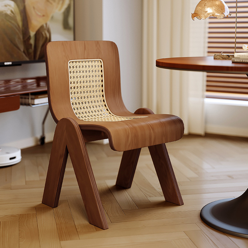 Silla C medieval, mesa y silla de comedor para el hogar de diseñador de lujo ligero francés, silla de maquillaje creativa de dormitorio retro informal de ratán