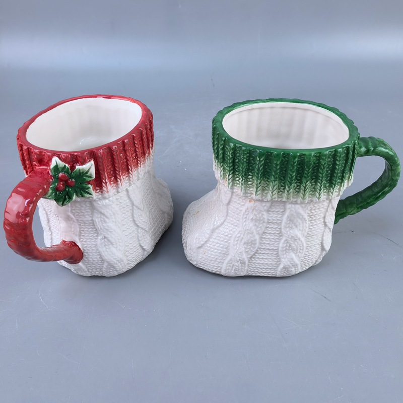 Net Red Creative Botas Taza de café de cerámica Suéter de Navidad Superficie Personalidad Zapatos Forma Jugo Bebida Taza de cerveza