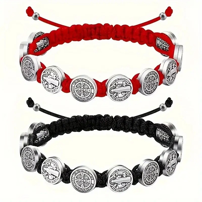 Cross-Border Temu Xiyin Saint Benedict Woven Bracelet Virgin Portrait Festival Bracelet for Men and Women Adjustable Lucky