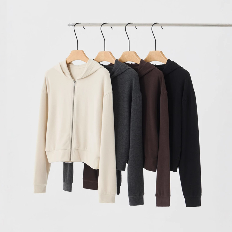 Short Hooded Zipper Jacket for Women Petite Size 2025 Autumn and Winter New Style Warm Loose Casual Sports Cardigan Top