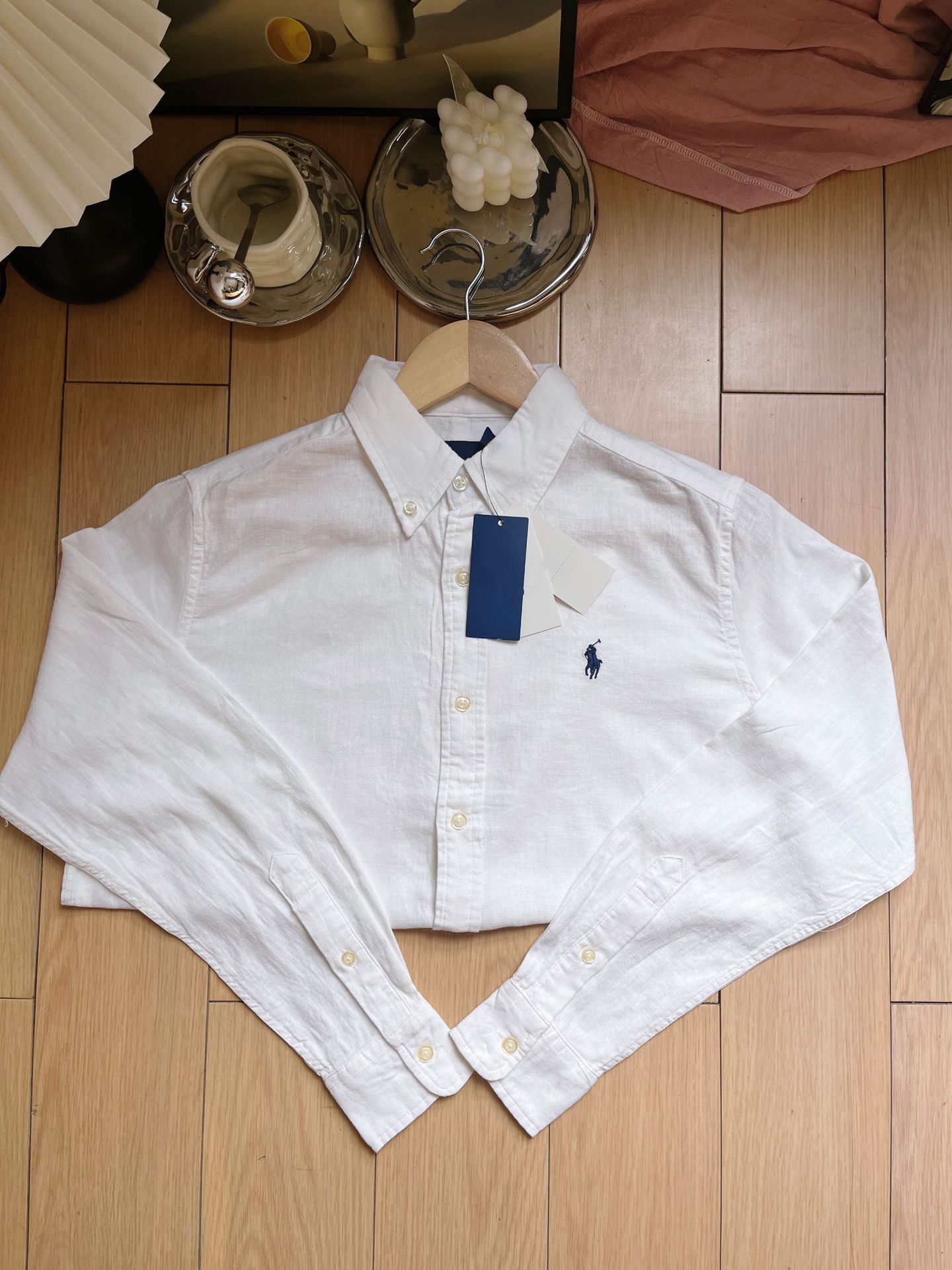 オリジナル外国貿易 PL クラシックポニー刺繍リネンリブ長袖通勤カジュアルルーズ多用途シャツ女性用