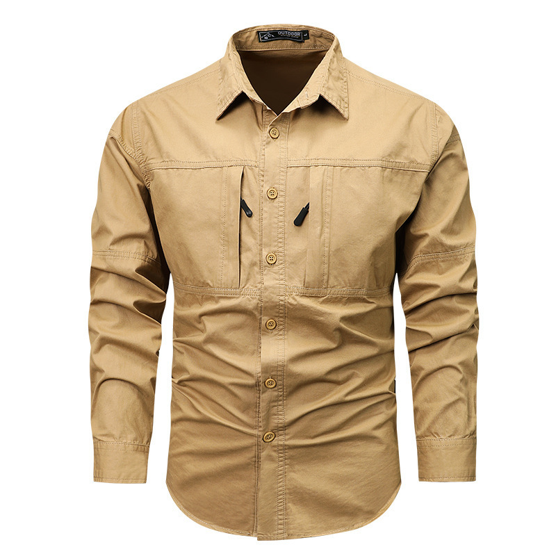 Men's Long-Sleeve Shirt 2026 Spring and Autumn New Style with Pockets, Non-Iron Workwear Japanese Style Casual Shirt with Turn-Down Collar Trendy