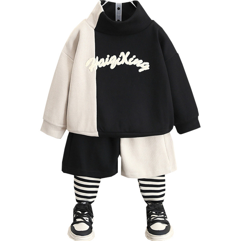 5970 niño estilo occidental falso traje de dos piezas suéter de manga larga coreano para niños 2024 nuevo bebé guapo de moda primavera y otoño