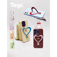 Tagi.《让人开心》金属支架皮质爱心手机壳适用于iPhone16promax