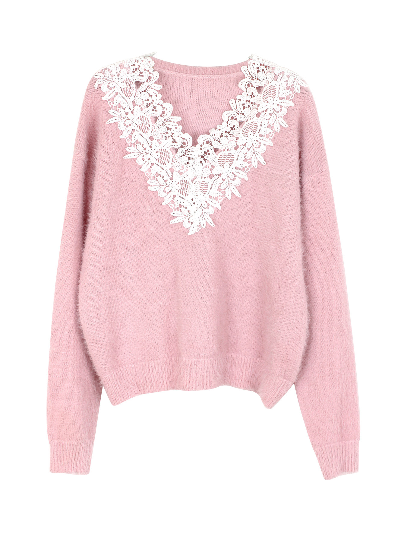 Damenbekleidung Pullover Langarm Spitze V-Ausschnitt Kurz Strickpullover Frühling Herbst Winter_voghion.com