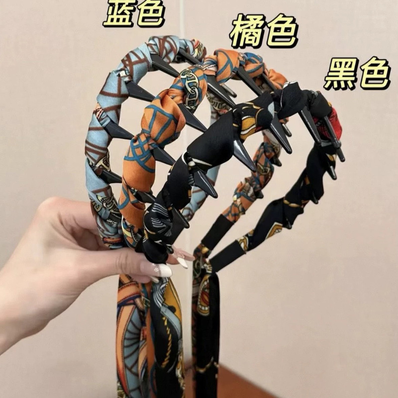 韩版缠绕格纹波浪发箍女2025新款高颅顶压发头箍带齿防滑碎发发卡|undefined