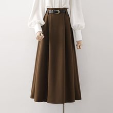 中长款毛呢半身裙女2025春夏新款高腰显瘦遮胯百褶裙大摆字伞裙