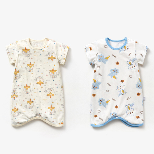Baby sleeper summer thin unisex infant short-sleeve onesie home children air conditioning sleepwear anti-kick sleep dress wholesale