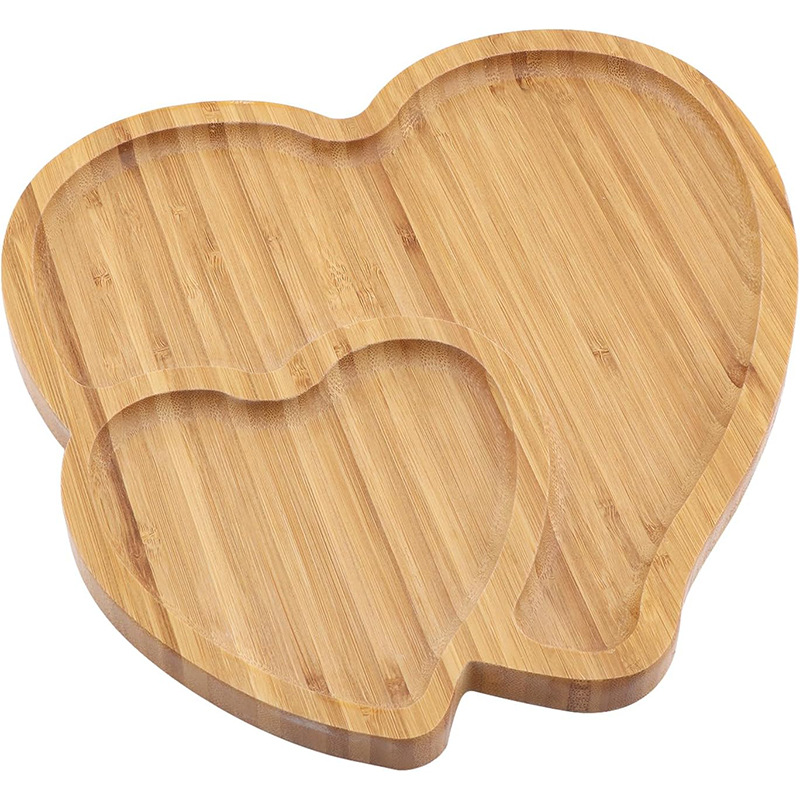 Bandeja de amor de bambú, en forma de corazón, bandeja de comedor de madera de bambú creativo, vajilla de cocina, bandeja de madera de queso de frutas, bandeja de madera maciza