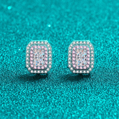 925 sterling silver earrings for women emerald radiant cut moissanite earrings plated with pt950 gold points rose gold