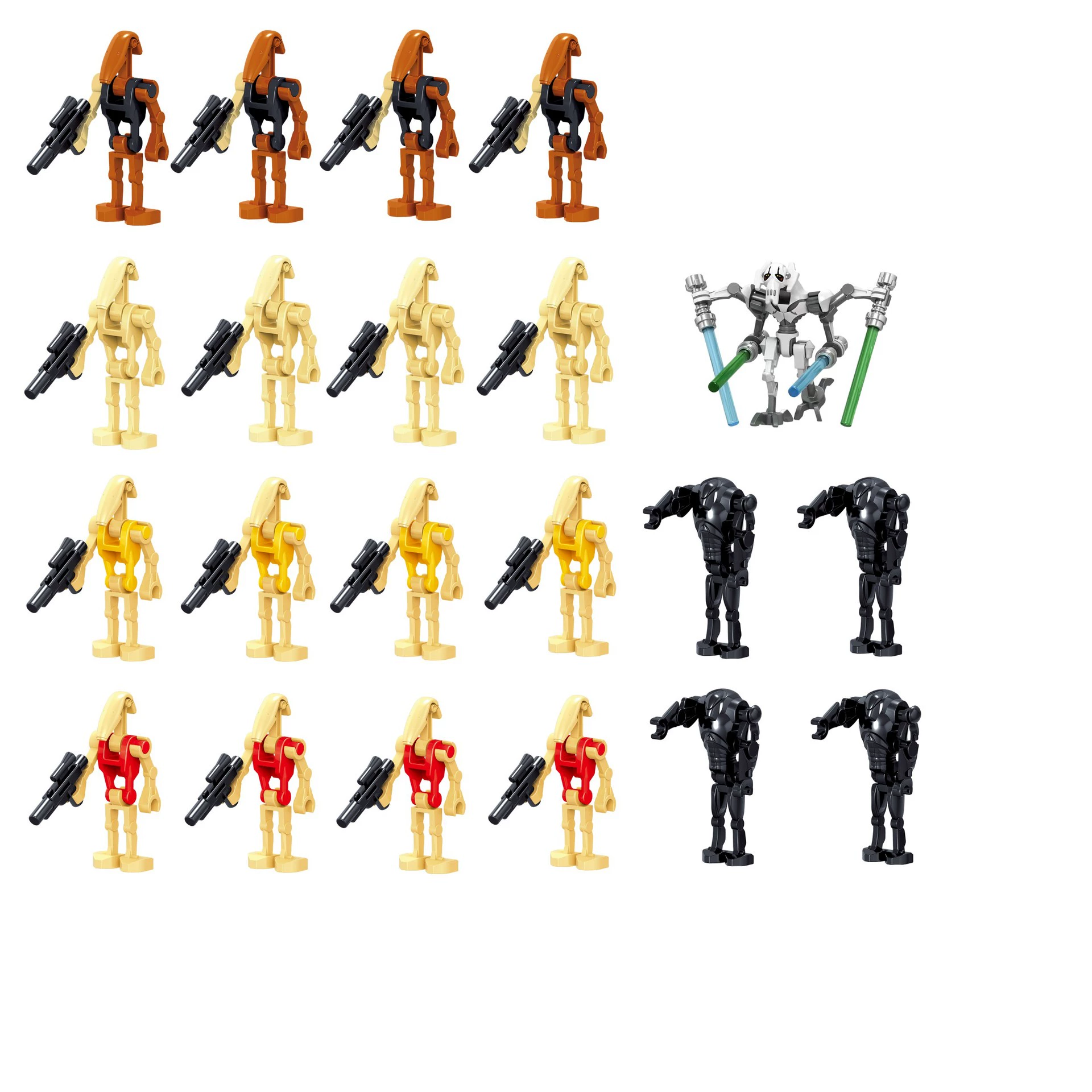 Minifigure set — assorted robot & soldier figures, mixed packs 8–120 pcs, combinable