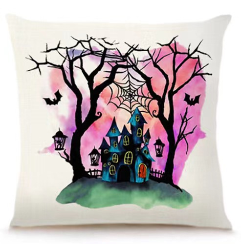 Transfronterizo Amazon Halloween impresión lino almohada cubierta bruja calabaza decoración doméstica almohada cubierta
