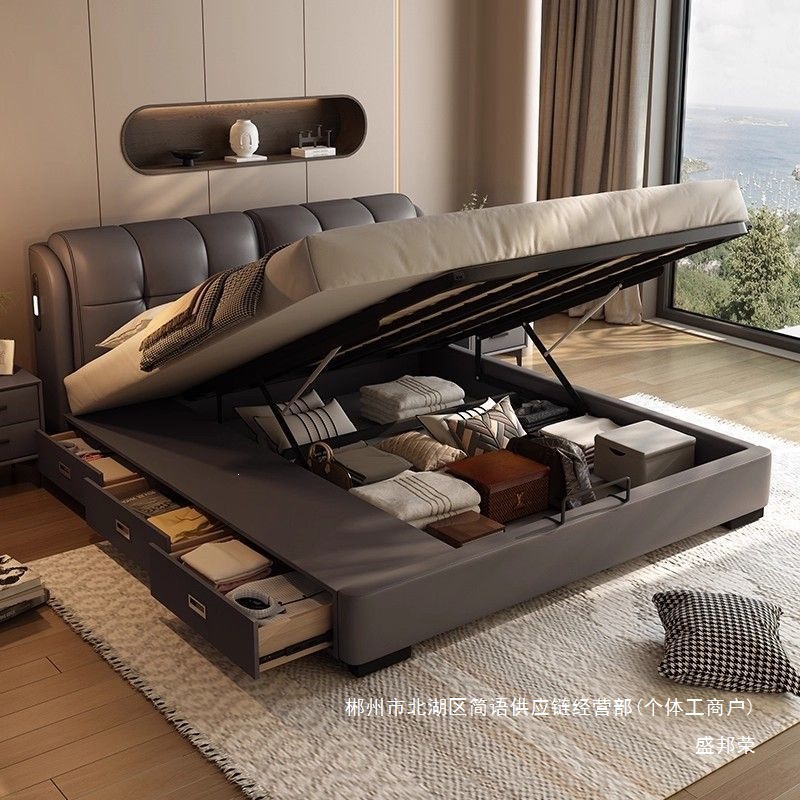 Fábrica directa 2026 cama de madera sólida europea simple ajustable cama de respaldo nueva cama doble cama principal cama casal caja alta