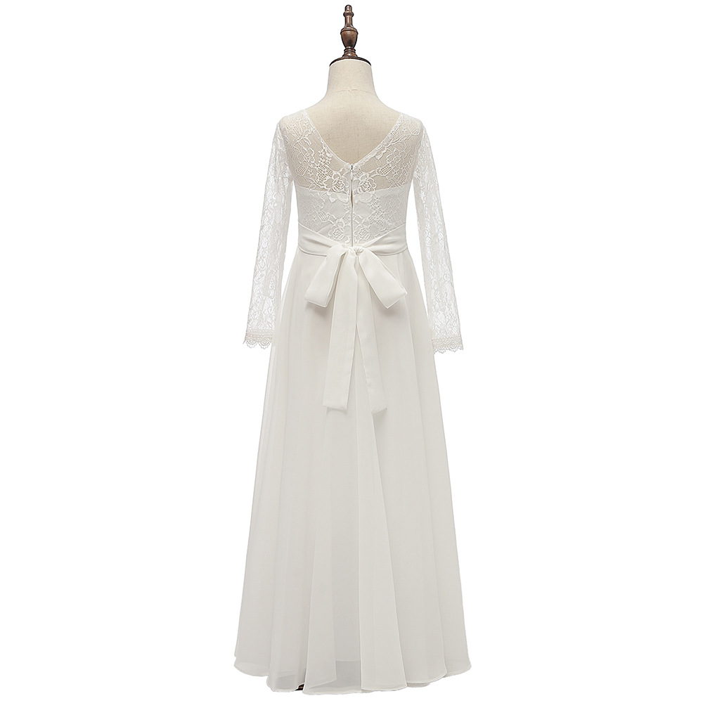 Nuevo vestido de novia para niños transfronterizos de Europa y América vestido de niña de encaje de gasa piano rendimiento simple vestido de princesa de cumpleaños