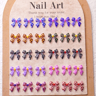 Internet Celebrity Plaid Ribbon Bow Nail Art Jewelry Checkerboard Colorful Resin Cute Wearable Nail Accessories Accessories Wholesale