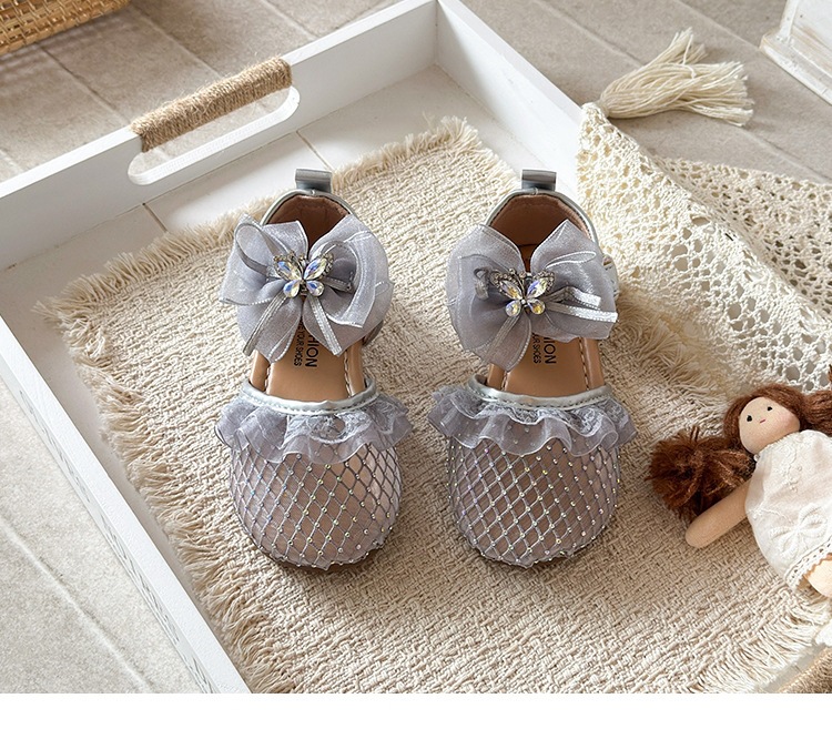 Sandali principessa argento per bambina stile coreano con fiocco_voghion.com