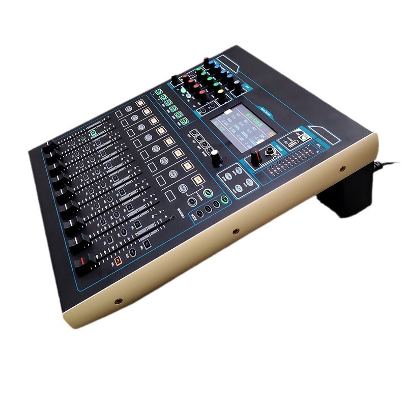 Mezclador digital de 16 canales de alta precisión pulsador eléctrico 4.3 pulgadas pantalla táctil de alta definición de entrada y salida de fibra óptica