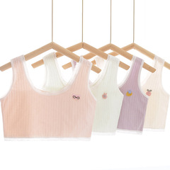 Pure cotton small-chest underwear for middle and high school girls, Korean-style vest bra for teenage students during their developmental years, available in solid colors for sporty wear.