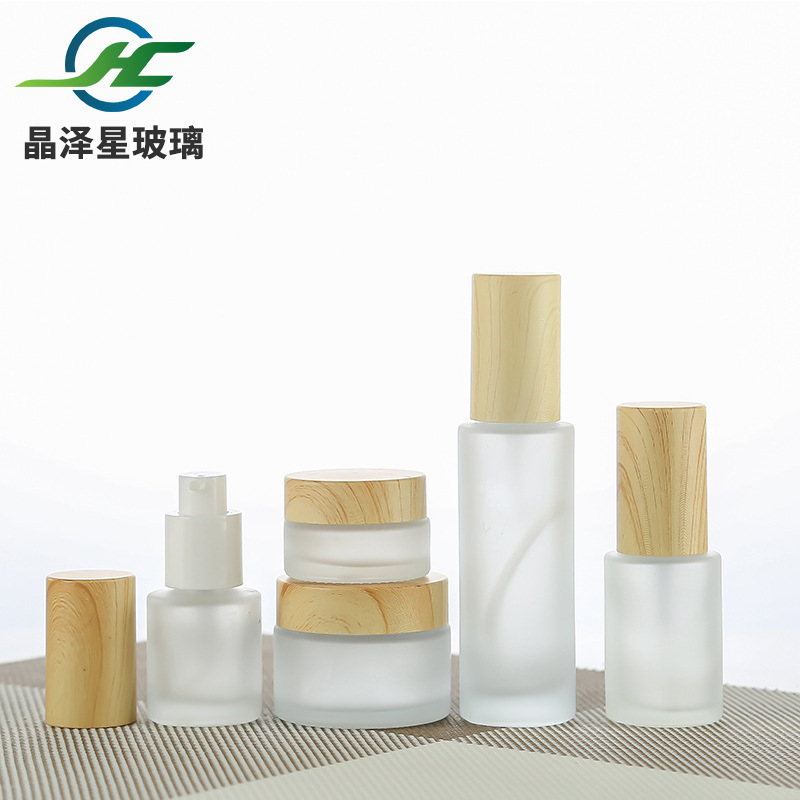木纹盖玻璃膏霜瓶化妆品小样分装瓶多规格蒙砂喷雾瓶乳液瓶面膜罐