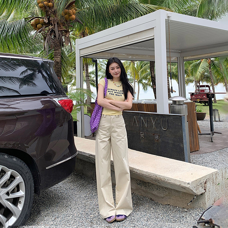 [Yun and Fish] American Ivory White Straight Jeans Women's 2025 Summer All-match Loose Dipped Pants