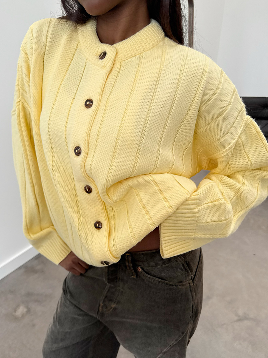 Cardigan suelto transfronterizo otoño-invierno 2025, cardigan de cuello redondo, cardigan de punto de estilo europeo y americano para mujeres
