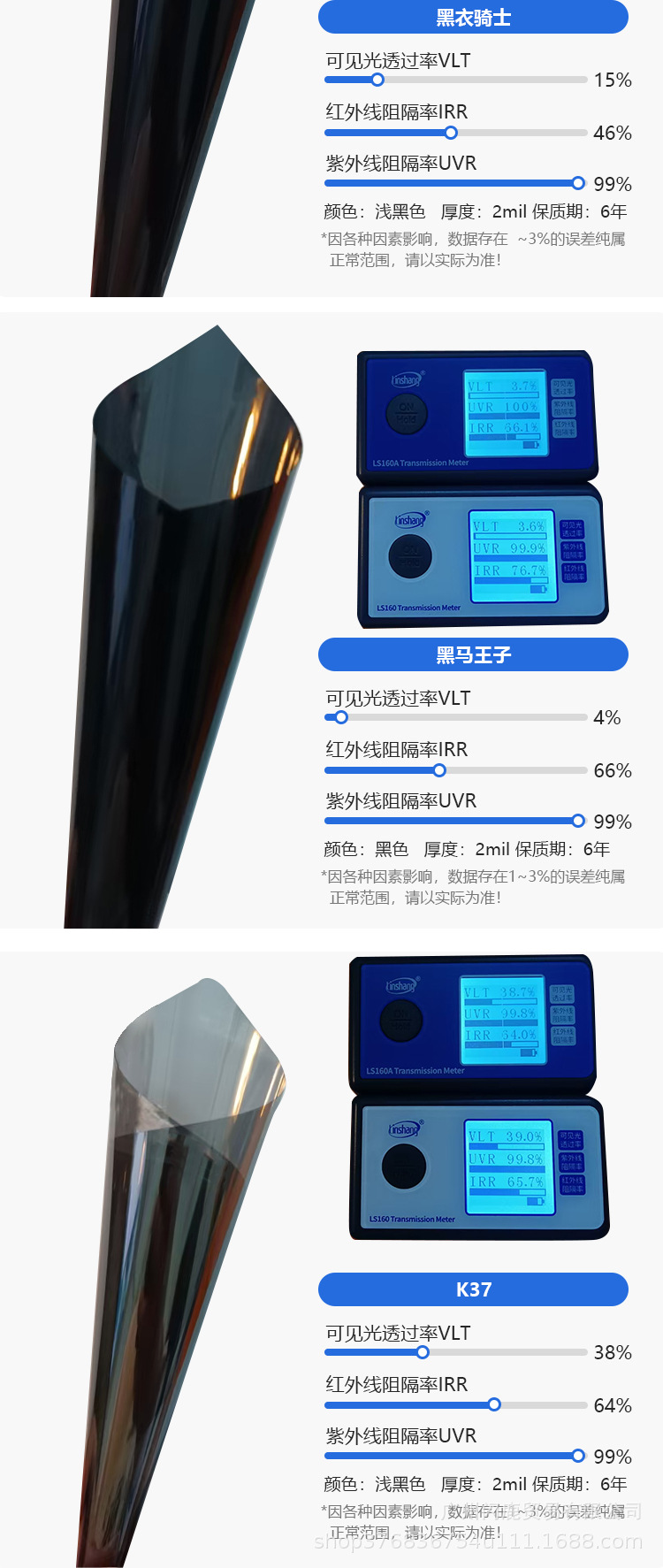 Suitable for 3m Anti-Color 1:1 Ray-Ban Dragon Film V-Kon Car Film Side Shield Front Shield Nano Ceramic Titanium Nitride Magnetic Control Film