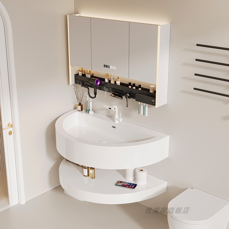 新款异圆形造型卫生间浴室柜组合肤感一体盆洗手盆洗脸盆洗漱台池