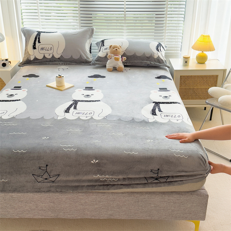 Winter coral fleece bedspread tatami mattress protector winter fleece-lined thick warm flannel bed hat single piece