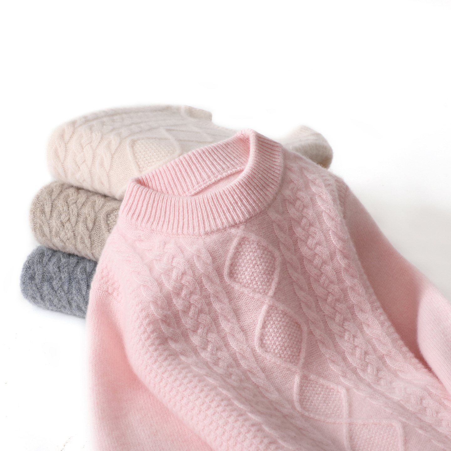 100% pure wool sweater, thickened, semi-high collar, twisted knit base layer for boys and girls, suitable for toddlers and older children.