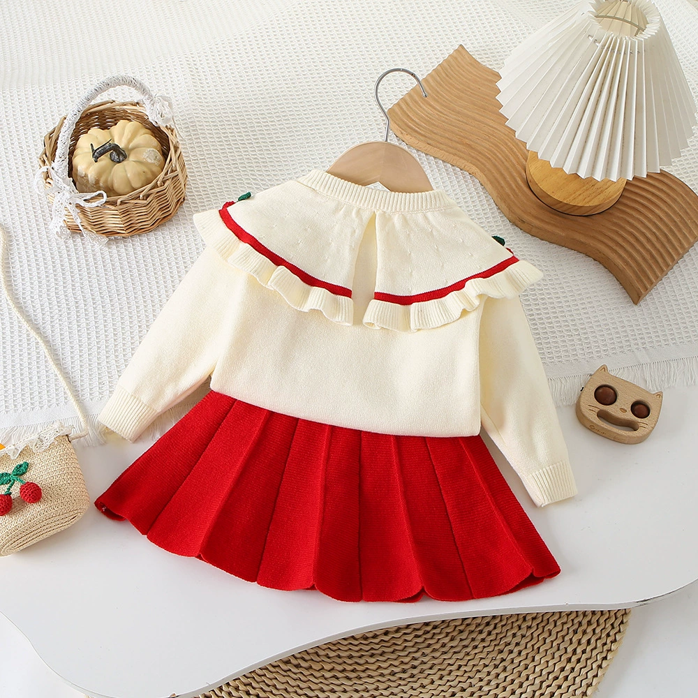 Children's three dimensional sweater, knitted girl's skirt, long-sleeve, set