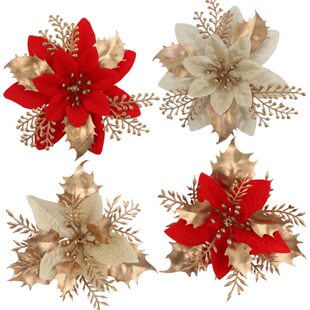 Cross-border artificial flowers, Christmas flower heads, home decoration ornaments, Christmas tree pendants, gifts, festive atmosphere arrangements, wholesale
